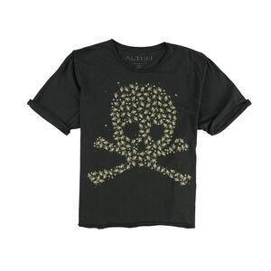 Altru Womens Ditsy Rose Skull Graphic T-Shirt, Black, NWT